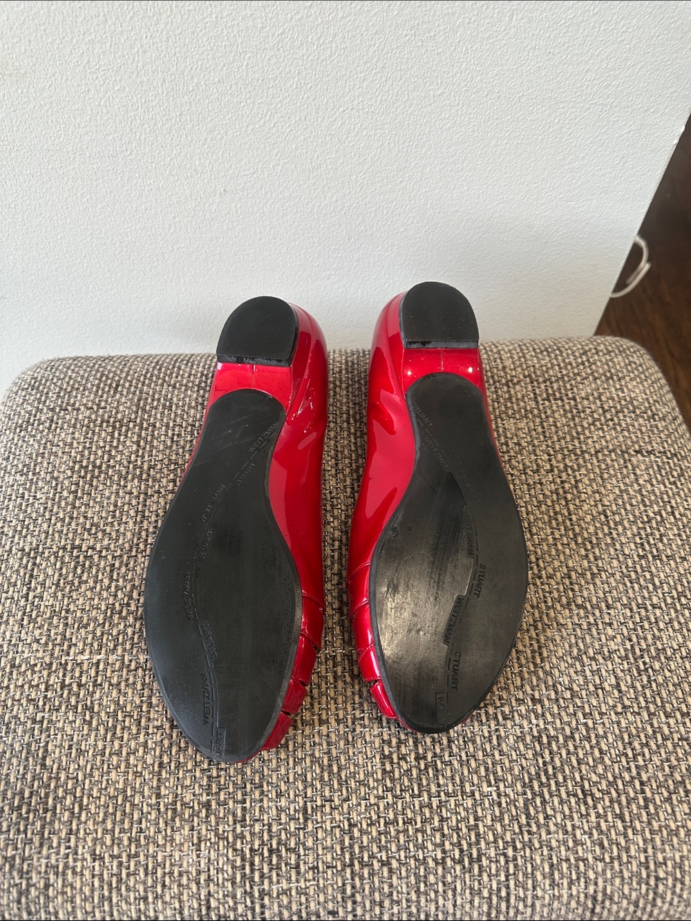 Stuart Weitzman Red Patent Peep-Toe Wedge Flats Size 10M - Picture 10 of 10